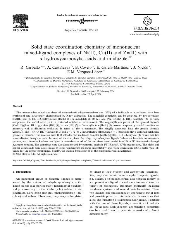 (PDF) Solid state coordination chemistry of mononuclear mixed-ligand ...