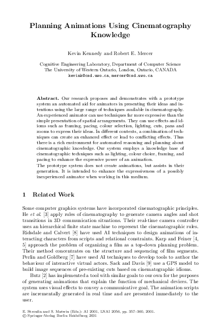 (PDF) Planning Animations Using Cinematography Knowledge