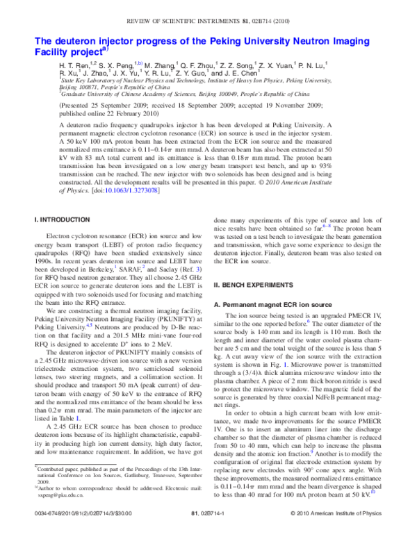(PDF) The deuteron injector progress of the Peking University Neutron ...