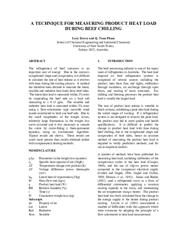 (PDF) A Technique for Measuring Product Heat Load During Beef Chilling