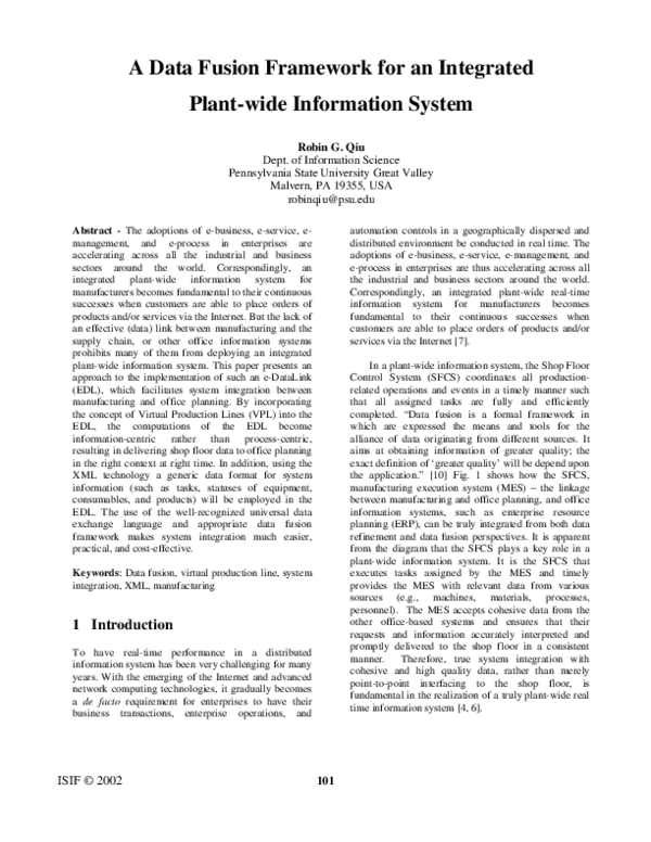 (PDF) A data fusion framework for an integrated plant-wide information ...