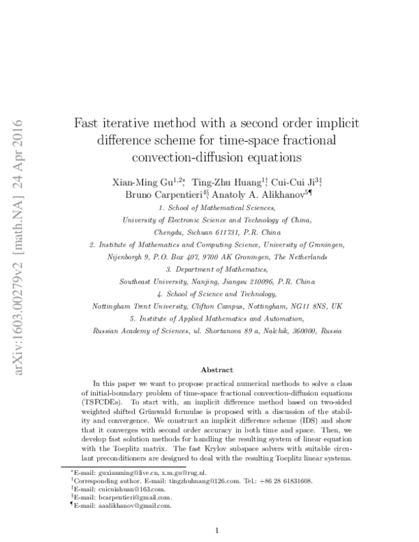 (PDF) Fast iterative method with a second order implicit difference ...