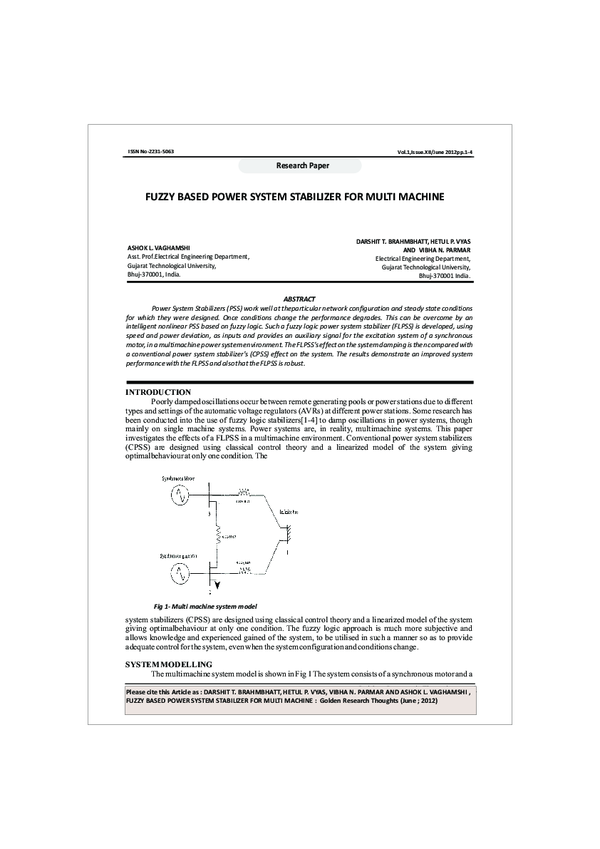 (PDF) Fuzzy Based Power System Stabilizer For Multimachine