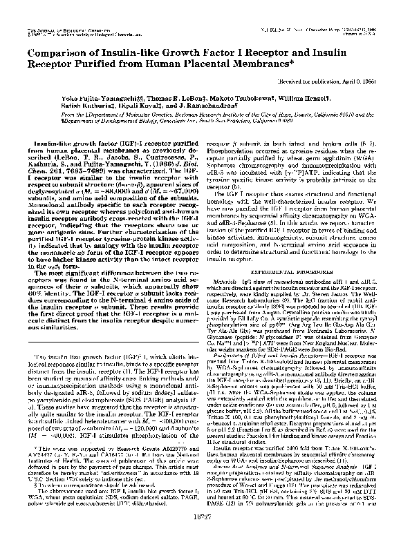 (PDF) Comparison of insulin-like growth factor I receptor and insulin ...