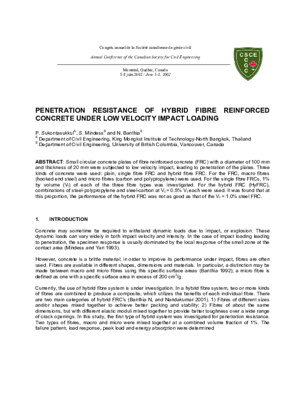 (PDF) Penetration Resistance of Hybrid Fibre Reinforced Concrete Under ...