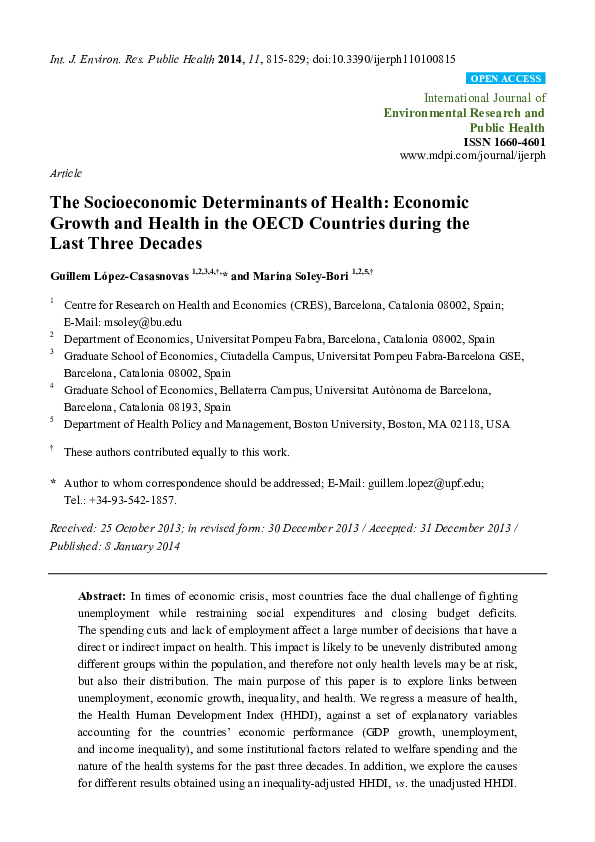 (PDF) The Socioeconomic Determinants of Health: Economic Growth and ...