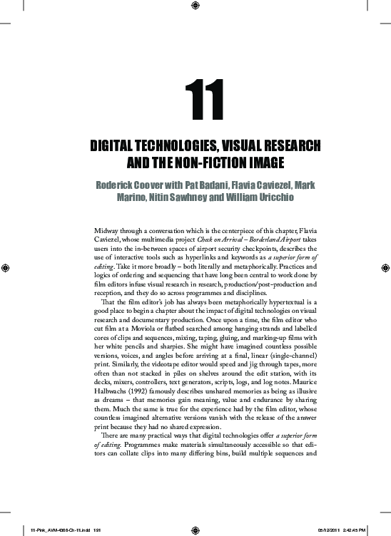(PDF) Digital Technologies, Visual Research and the Non-Fiction Image