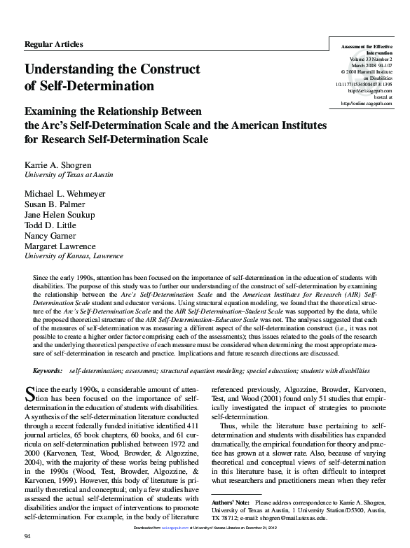 (PDF) Measuring SelfDetermination Examining the Relationship Between
