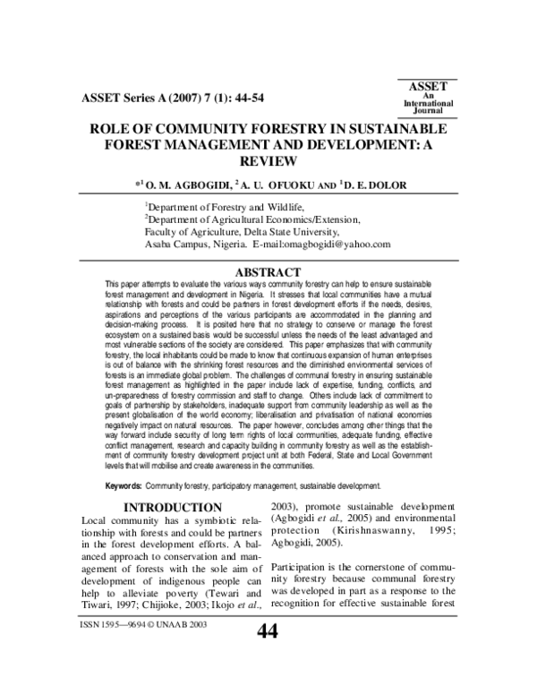 (PDF) Role of community Forestry in sustainable forest Management and ...