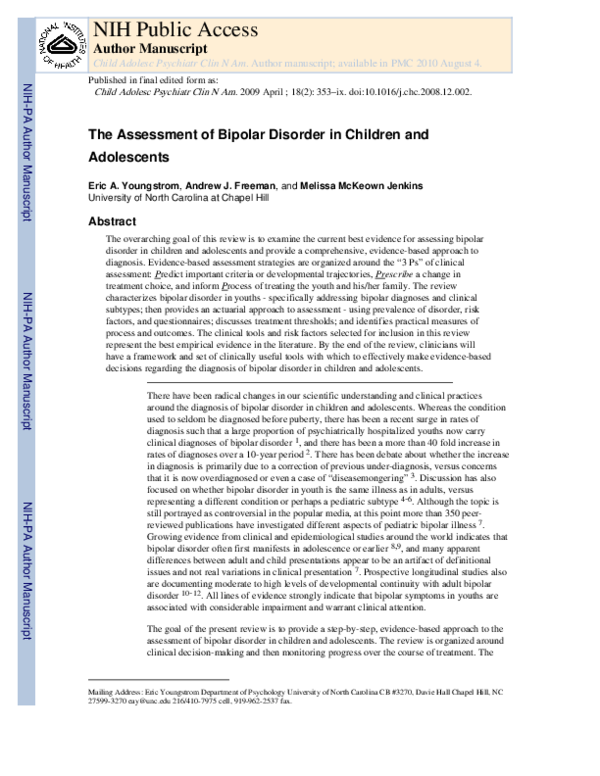 (PDF) The Assessment of Children and Adolescents with Bipolar Disorder