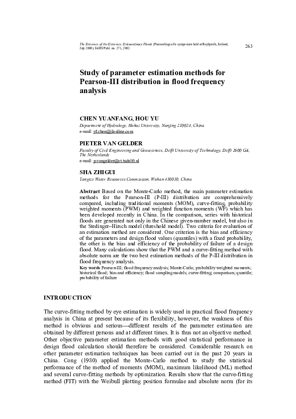 (PDF) Study of parameter estimation methods for Pearson-III ...