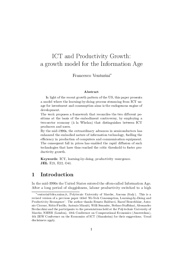 (PDF) ICT and productivity resurgence: a growth model for the ...