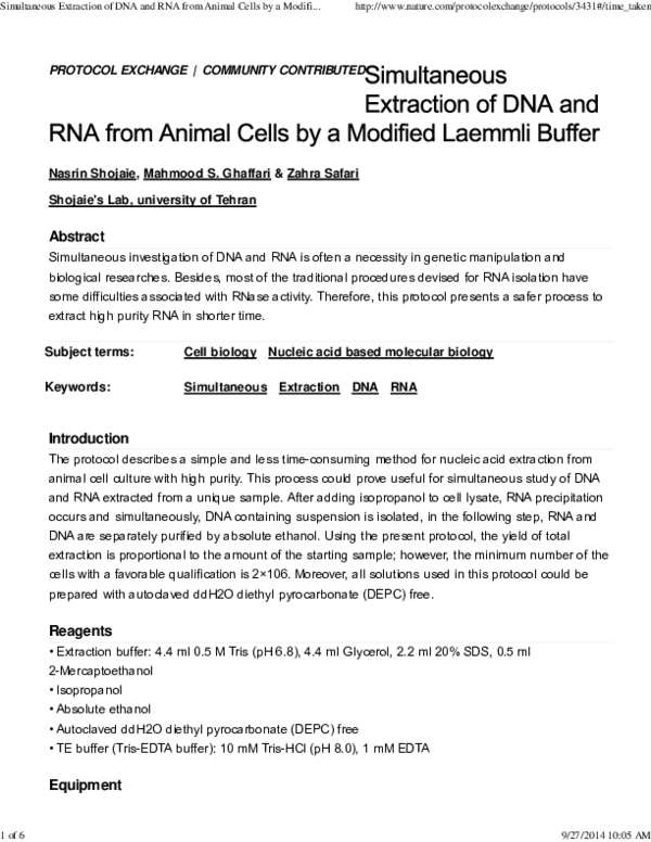 (PDF) Simultaneous Extraction of DNA and RNA from Animal Cells by a ...