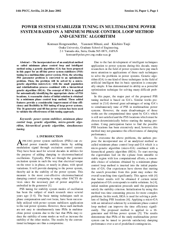 (PDF) Power System Stabilizer Tuning in Multimachine Power System Based