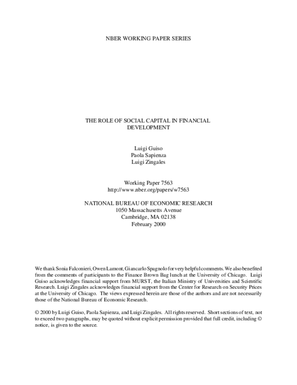 (PDF) The role of social capital in financial development
