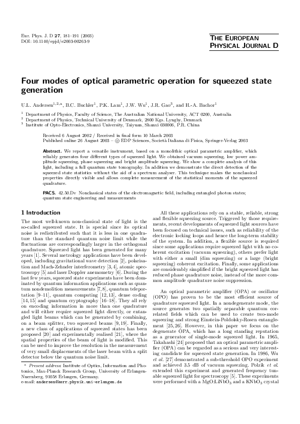 (PDF) Four modes of optical parametric operation for squeezed state ...
