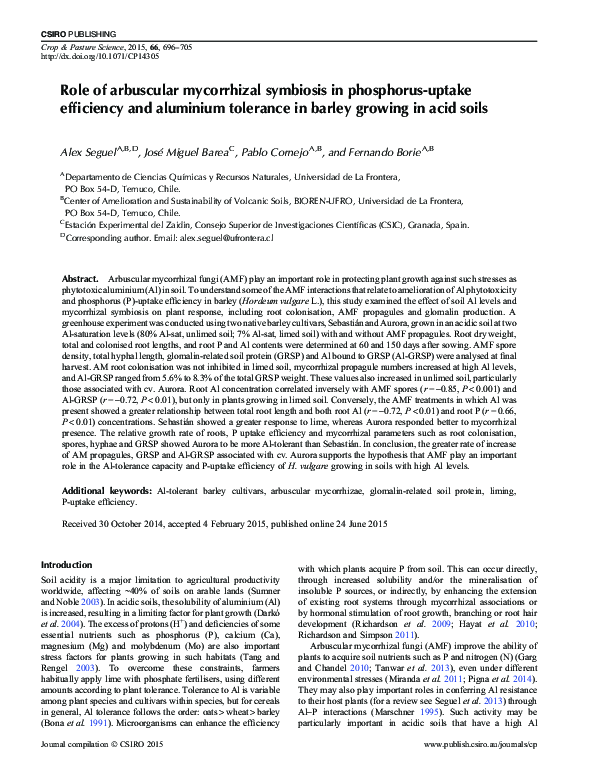 (PDF) Role of arbuscular mycorrhizal symbiosis in phosphorus-uptake ...
