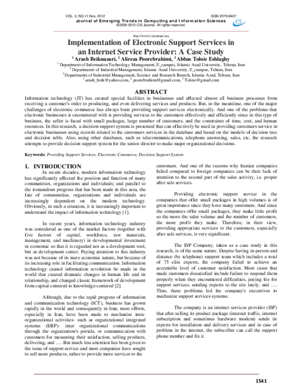 (PDF) Implementation of Electronic Support Services in an Internet ...