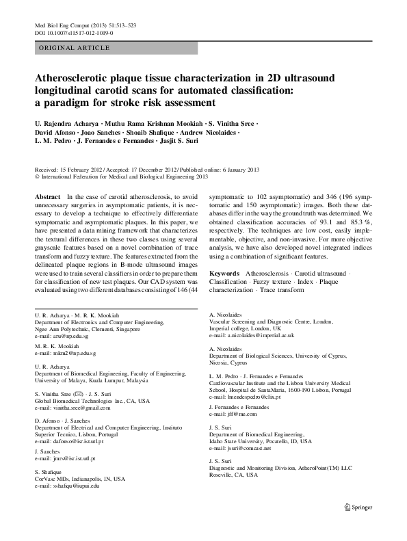 (PDF) Atherosclerotic plaque tissue characterization in 2D ultrasound ...