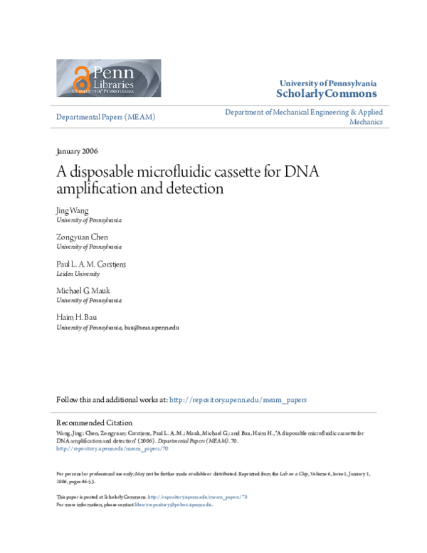 (PDF) A disposable microfluidic cassette for DNA amplification and ...