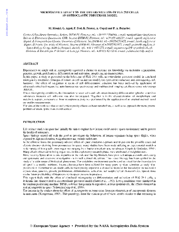 (PDF) Microgravity Effect on the Differentiation of FLG 29.1 Cells, an ...