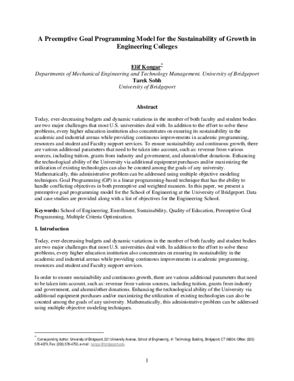 (PDF) A Preemptive Goal Programming Model for the Sustainability of ...