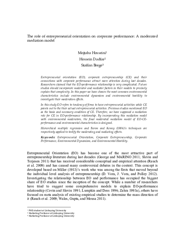 (PDF) The role of entrepreneurial orientation on corporate performance ...