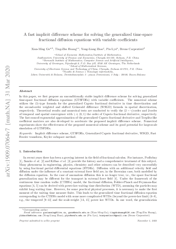 (PDF) A fast implicit difference scheme for solving the generalized ...