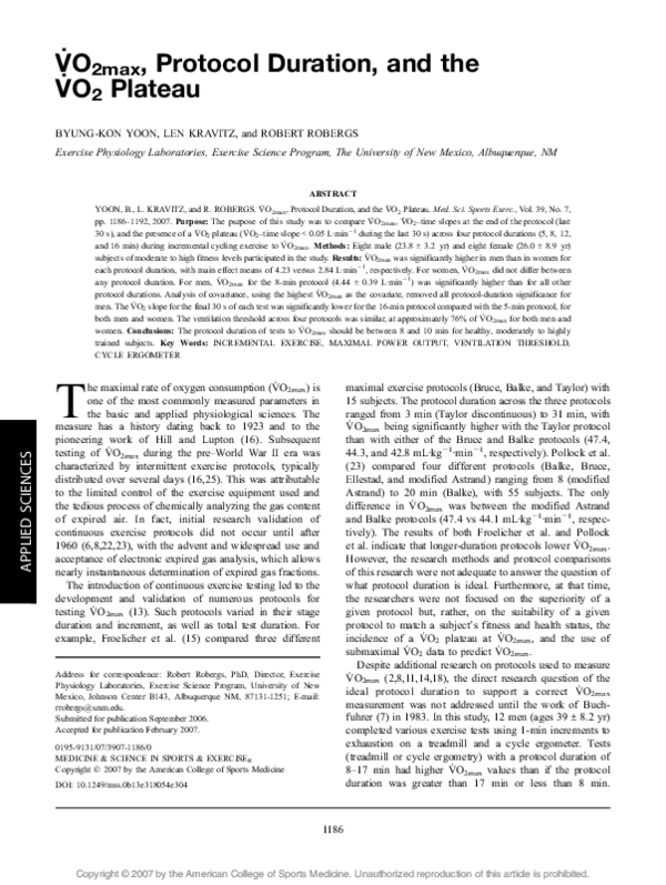 (PDF) VO2max, Protocol Duration and the VO2 Plateau