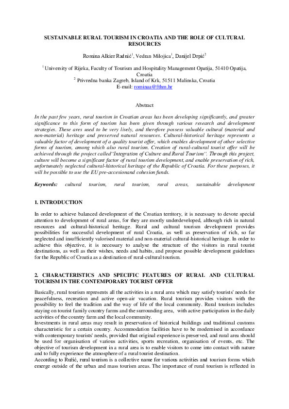 (PDF) Sustainable Rural Tourism in Croatia and the Role of Cultural ...