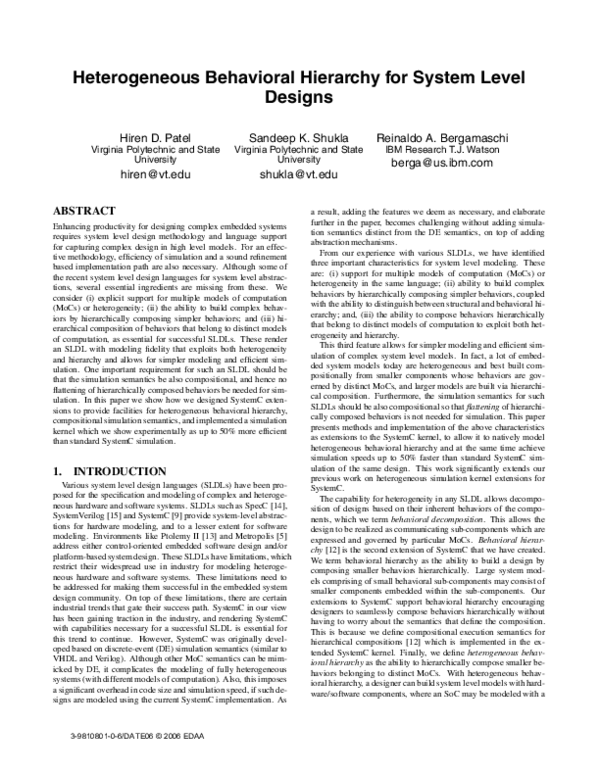 (PDF) Heterogeneous behavioral hierarchy for system level designs