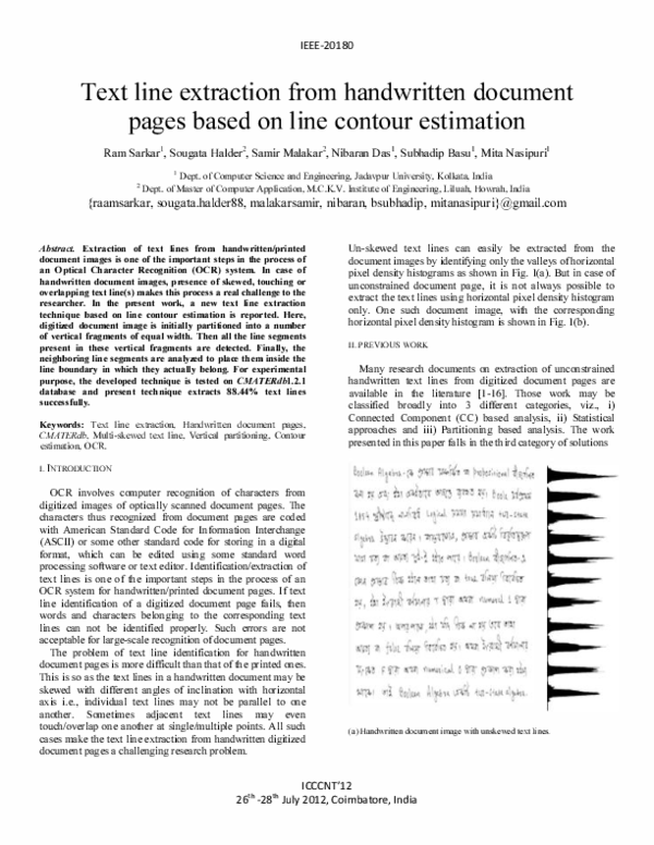 (PDF) Text line extraction from handwritten document pages based on ...