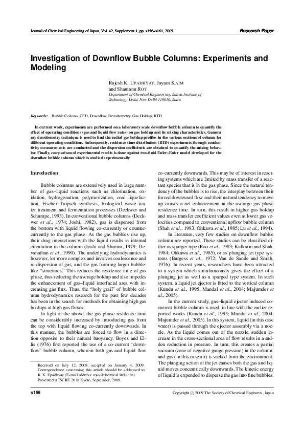 (PDF) Investigation of Downflow Bubble Columns: Experiments and Modeling