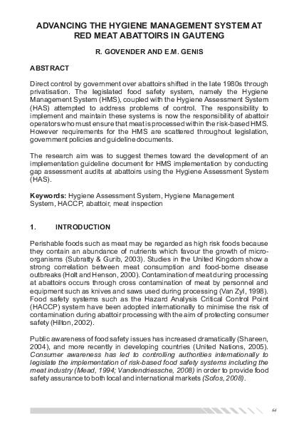(PDF) Advancing the hygiene management system at red meat abattoirs in ...
