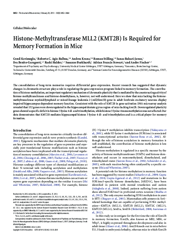 (PDF) Histone-Methyltransferase MLL2 (KMT2B) Is Required for Memory ...