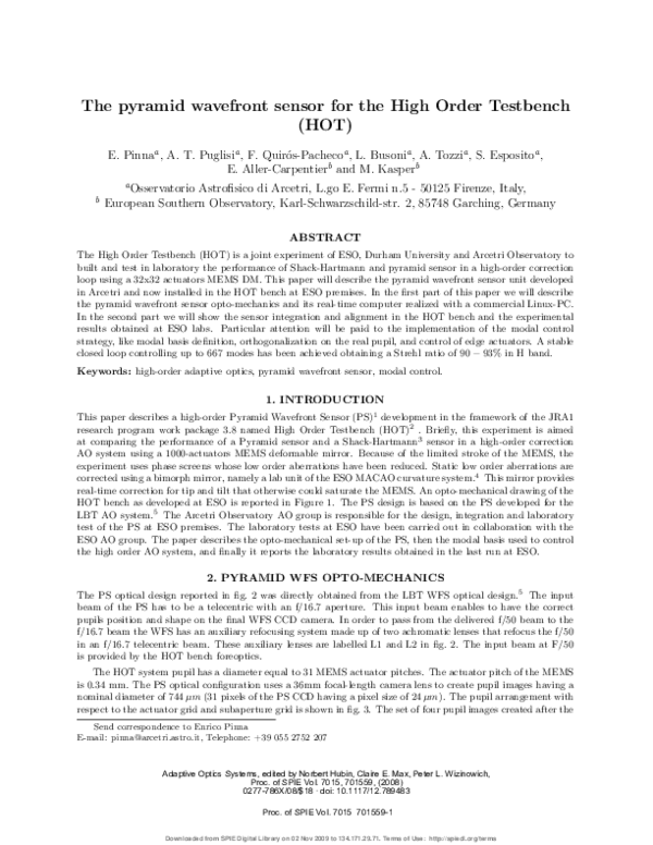 (PDF) The pyramid wavefront sensor for the High Order Testbench (HOT)