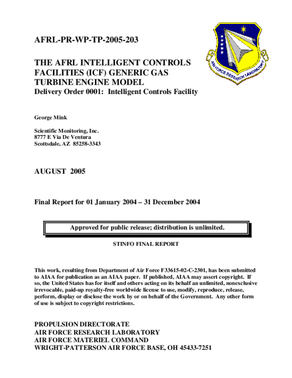 (PDF) The AFRL Intelligent Controls Facilities (ICF) Generic Gas ...