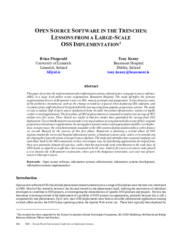 (PDF) Open Source Software the Trenches: Lessons from a Large-Scale OSS ...