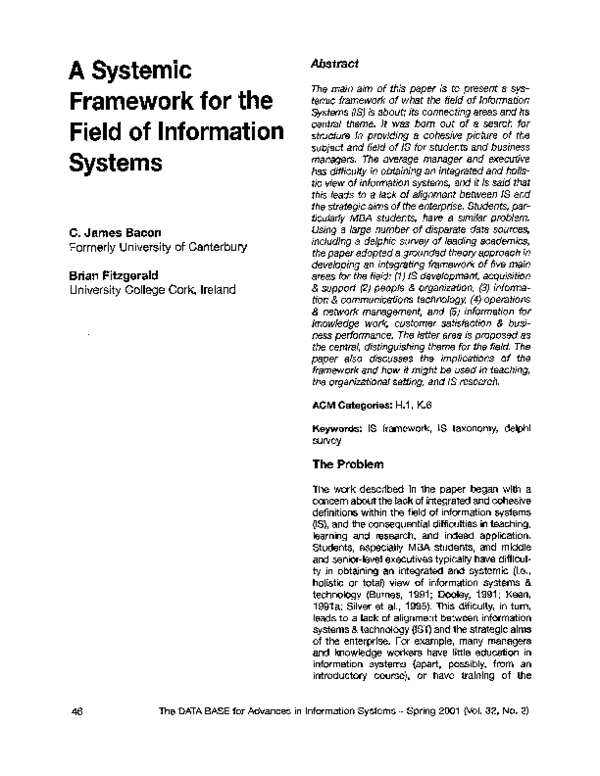 (PDF) A systemic framework for the field of information systems