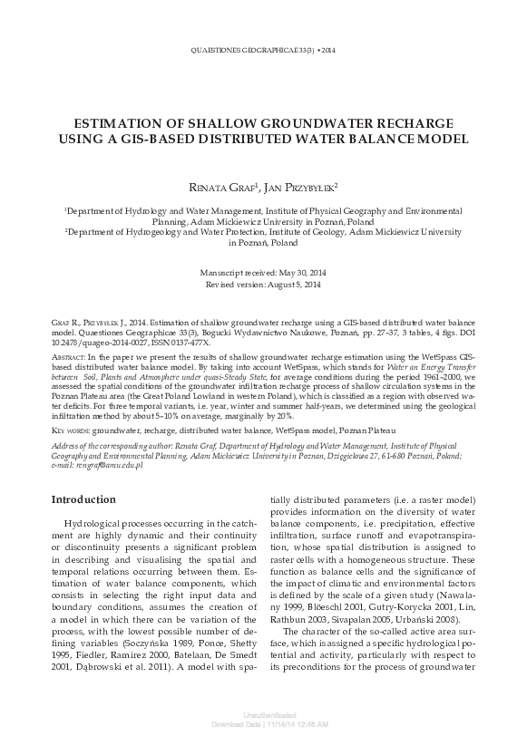 (PDF) Estimation of Shallow Groundwater Recharge Using a Gis-Based ...