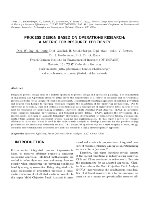 (PDF) Process Design Based on Operations Research: A Metric for ...