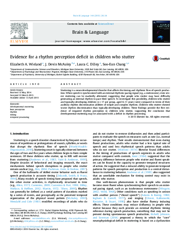 (PDF) Evidence for a rhythm perception deficit in children who stutter