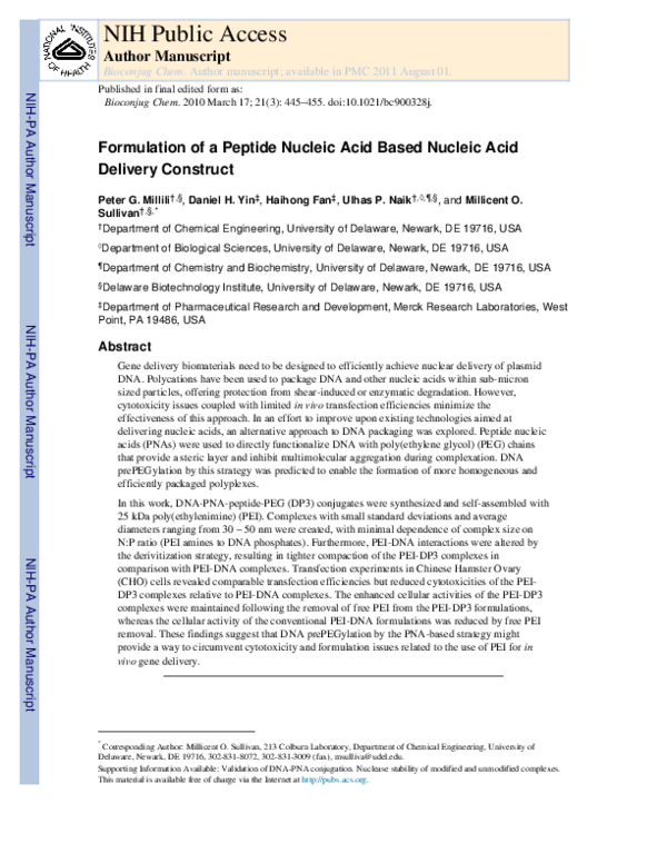 (PDF) Formulation of a Peptide Nucleic Acid Based Nucleic Acid Delivery ...