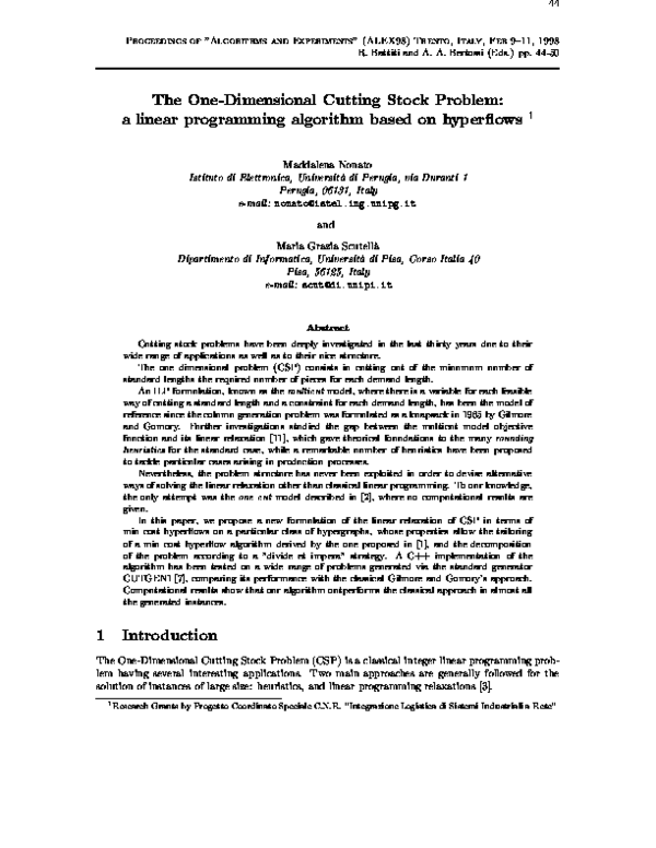 (PDF) The One-Dimensional Cutting Stock Problem: a linear programming ...