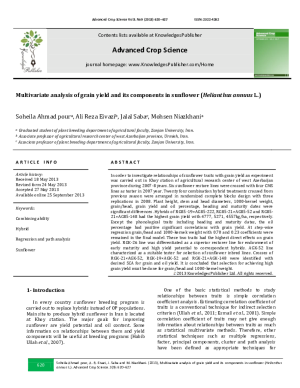 (PDF) Multivariate analyzes of grain yield and its components in ...