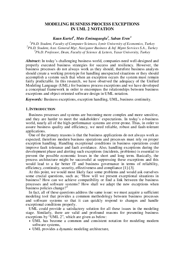 (PDF) Modeling Business Process Exceptions in UML 2 Notation