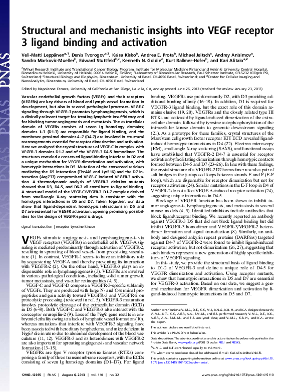 (PDF) Structural and mechanistic insights into VEGF receptor 3 ligand ...
