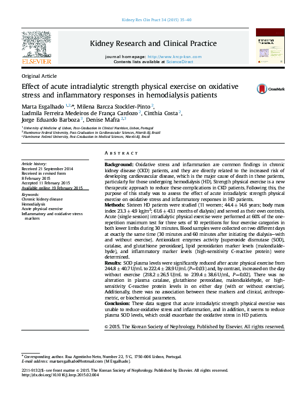 (PDF) Effect of acute intradialytic strength physical exercise on the ...