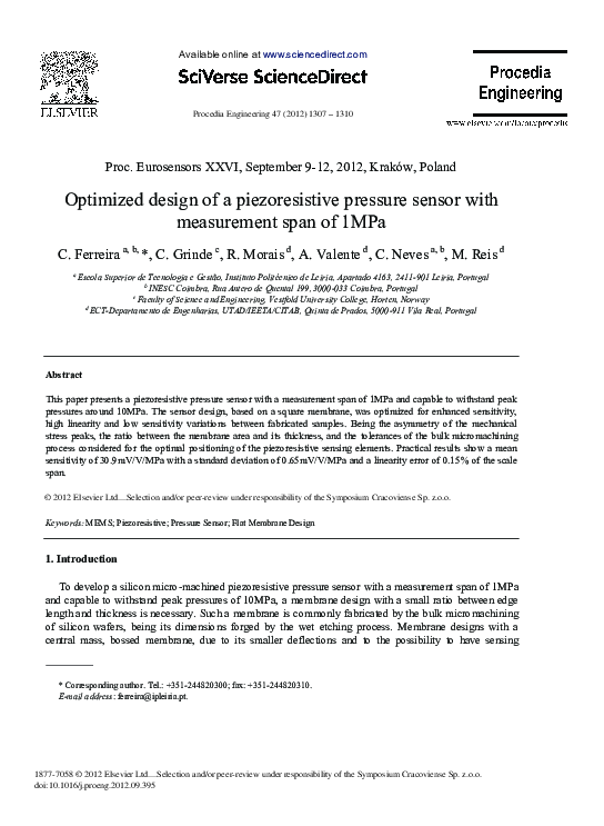 (PDF) Optimized Design of a Piezoresistive Pressure Sensor with ...