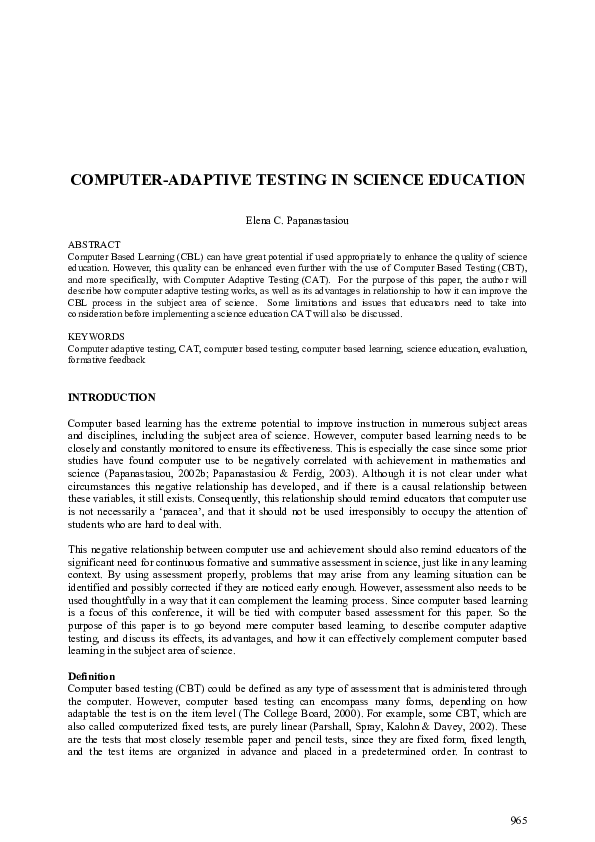 (PDF) Computer-adaptive testing in science education